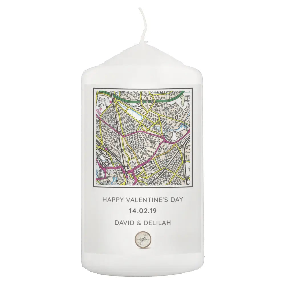 Candles & Reed Diffusers Personalised Present Day Map Compass Pillar Candle