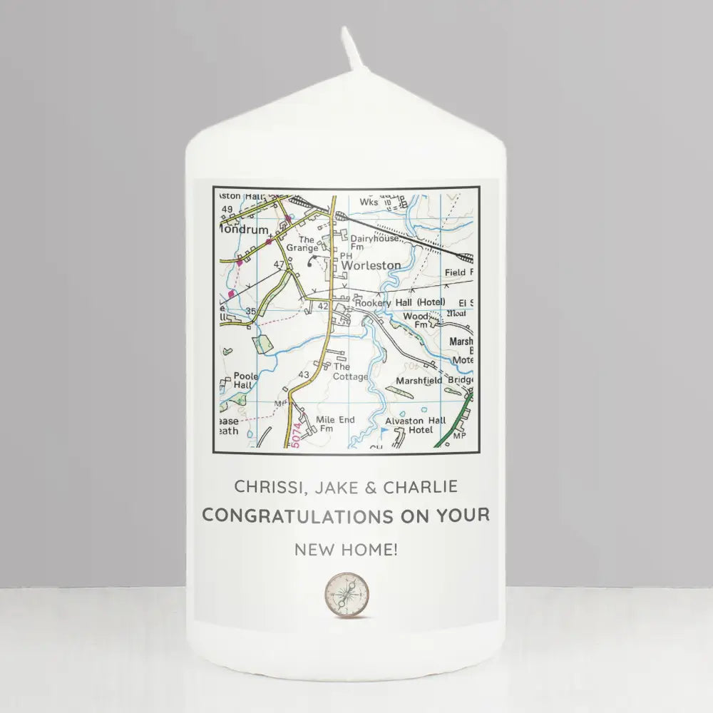 Candles & Reed Diffusers Personalised Present Day Map Compass Pillar Candle