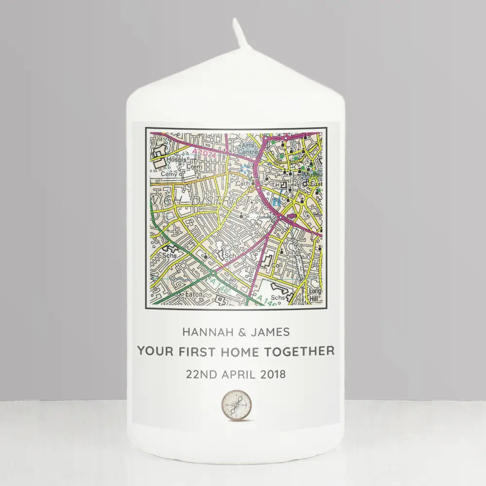 Candles & Reed Diffusers Personalised Present Day Map Compass Pillar Candle