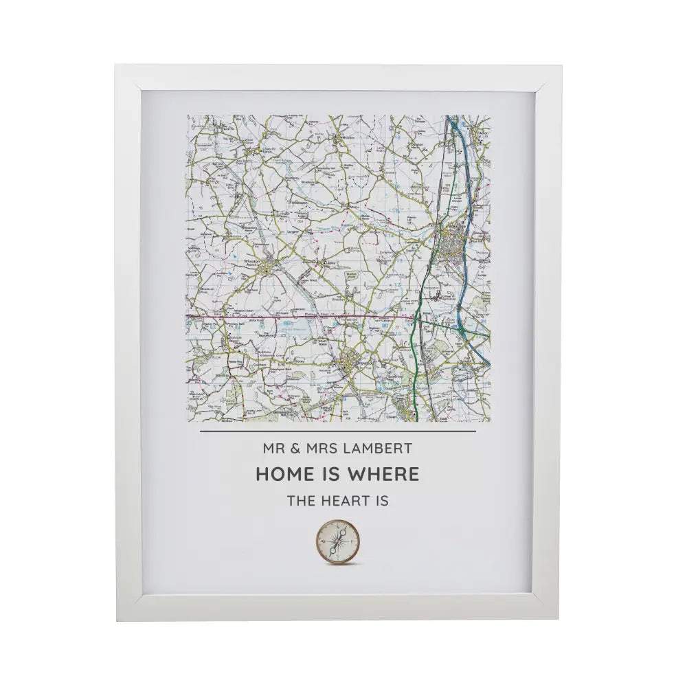 Framed Prints Personalised Present Day Map Compass White Poster Frame