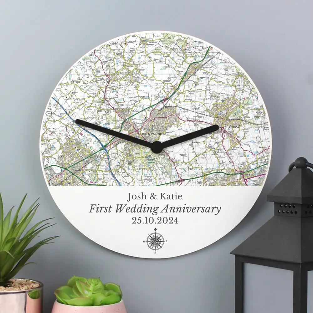 Clocks & Watches Personalised Present Day Map Compass Wooden Clock