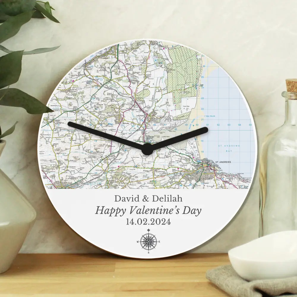 Clocks & Watches Personalised Present Day Map Compass Wooden Clock