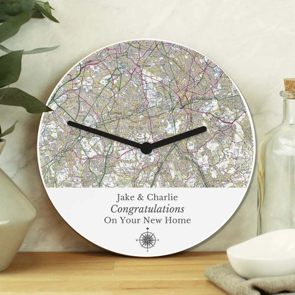 Clocks & Watches Personalised Present Day Map Compass Wooden Clock
