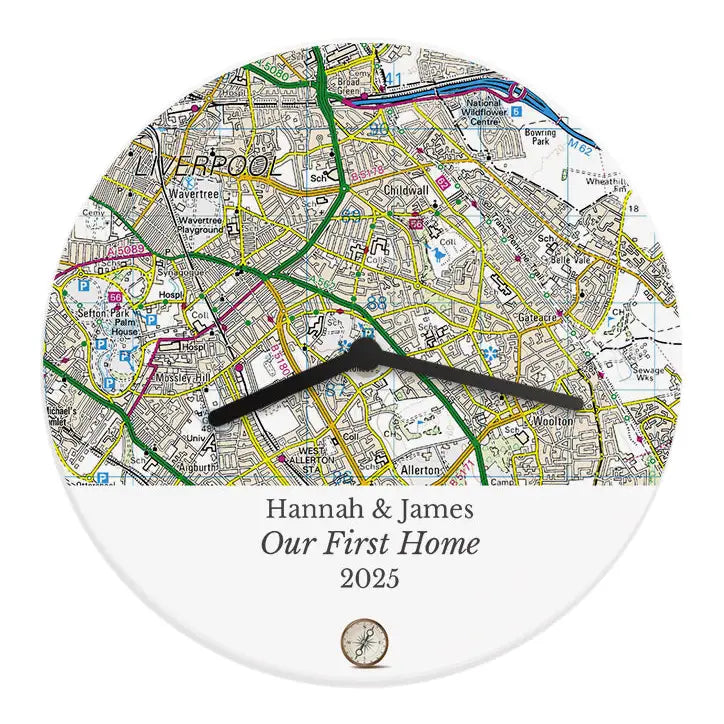 Clocks & Watches Personalised Present Day Map Compass Wooden Clock