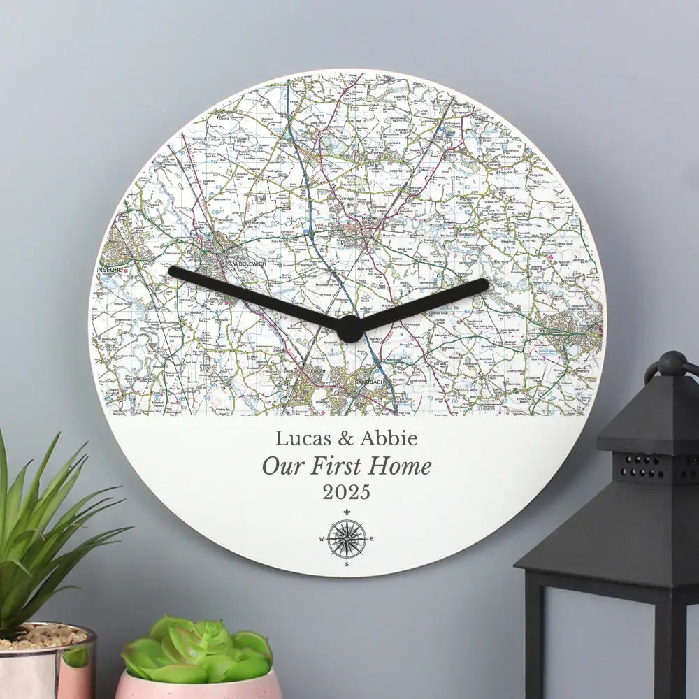 Clocks & Watches Personalised Present Day Map Compass Wooden Clock
