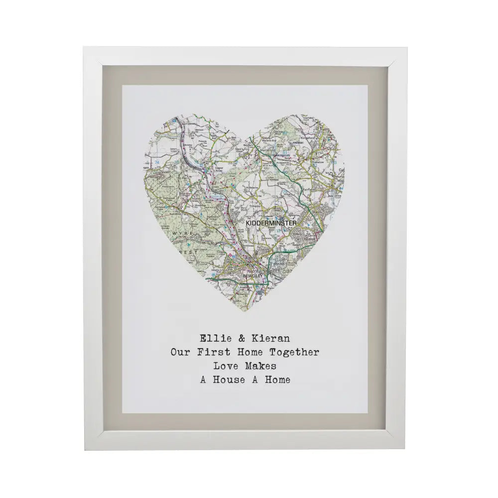 Poster Frames Personalised Present Day Map Heart White Poster Frame