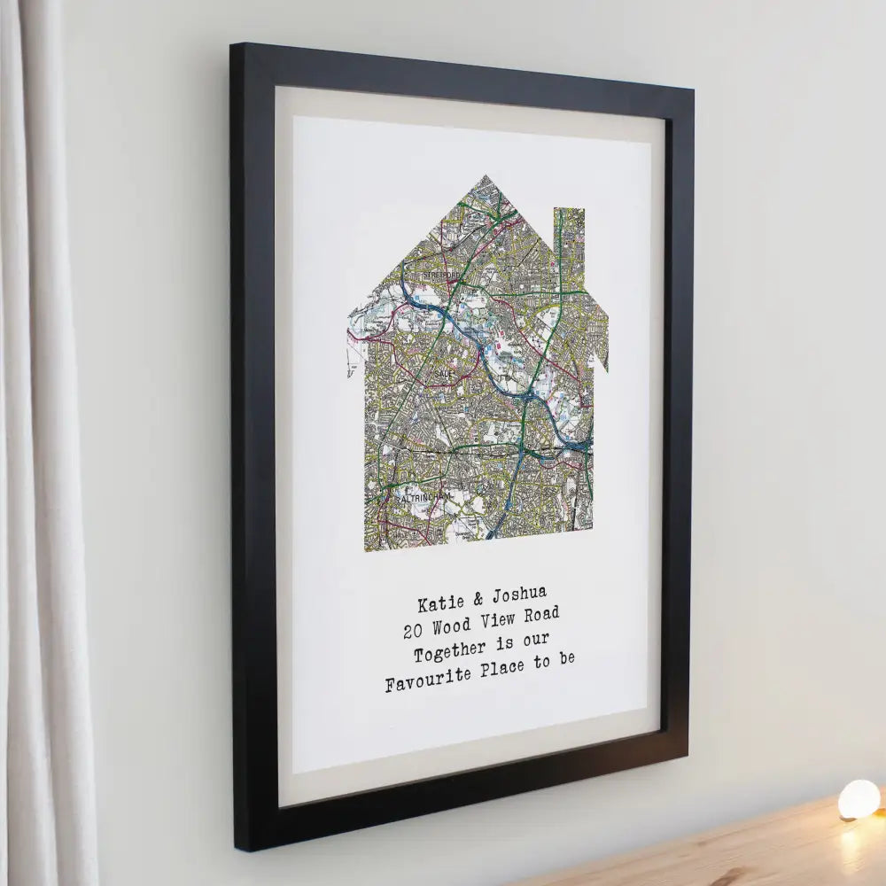 Poster Frames Personalised Present Day Map Home Black Poster Frame