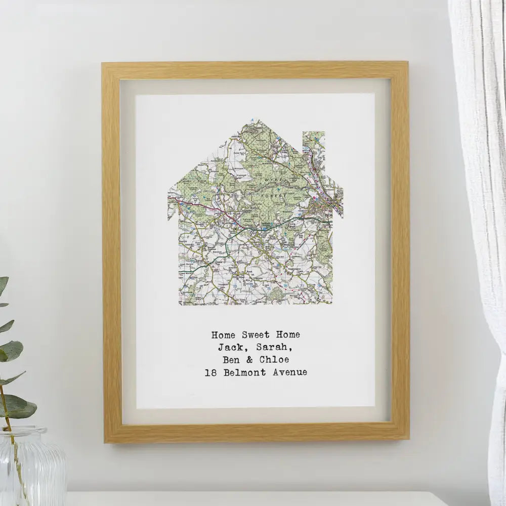 Framed Prints Personalised Present Day Map Home Oak Poster Frame