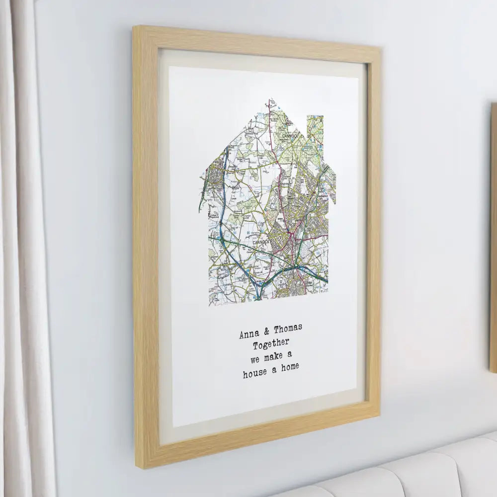 Framed Prints Personalised Present Day Map Home Oak Poster Frame