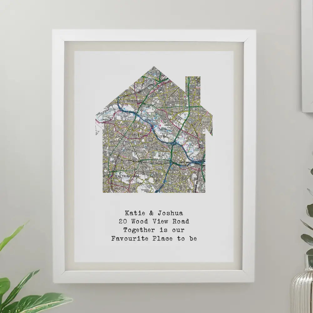 Framed Prints Personalised Present Day Map Home White Poster Frame