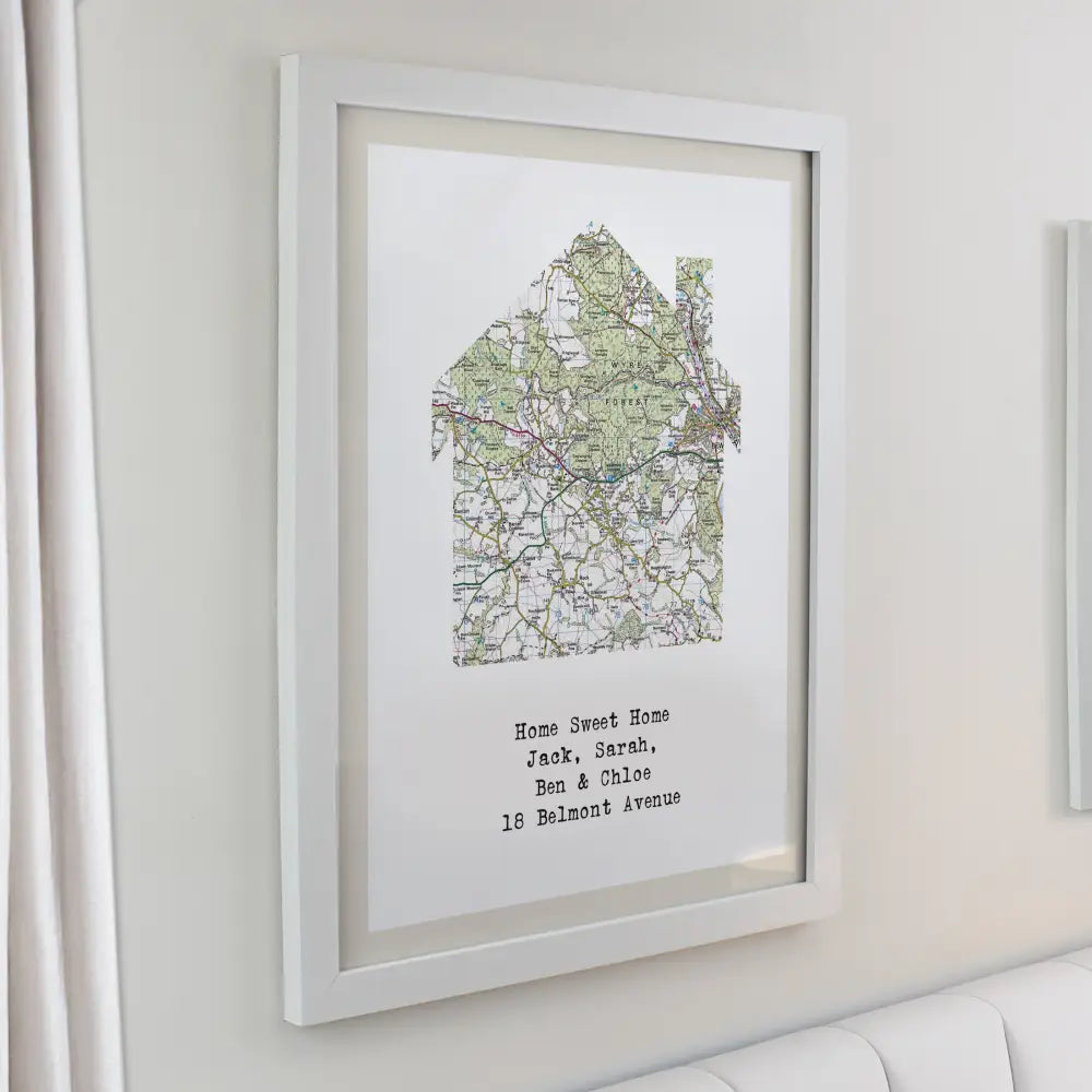 Framed Prints Personalised Present Day Map Home White Poster Frame