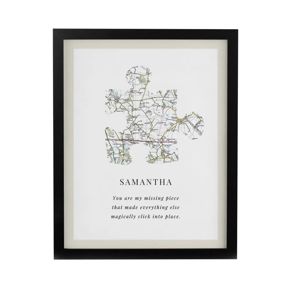 Poster Frames Personalised Present Day Map Puzzle Piece Black Poster Frame