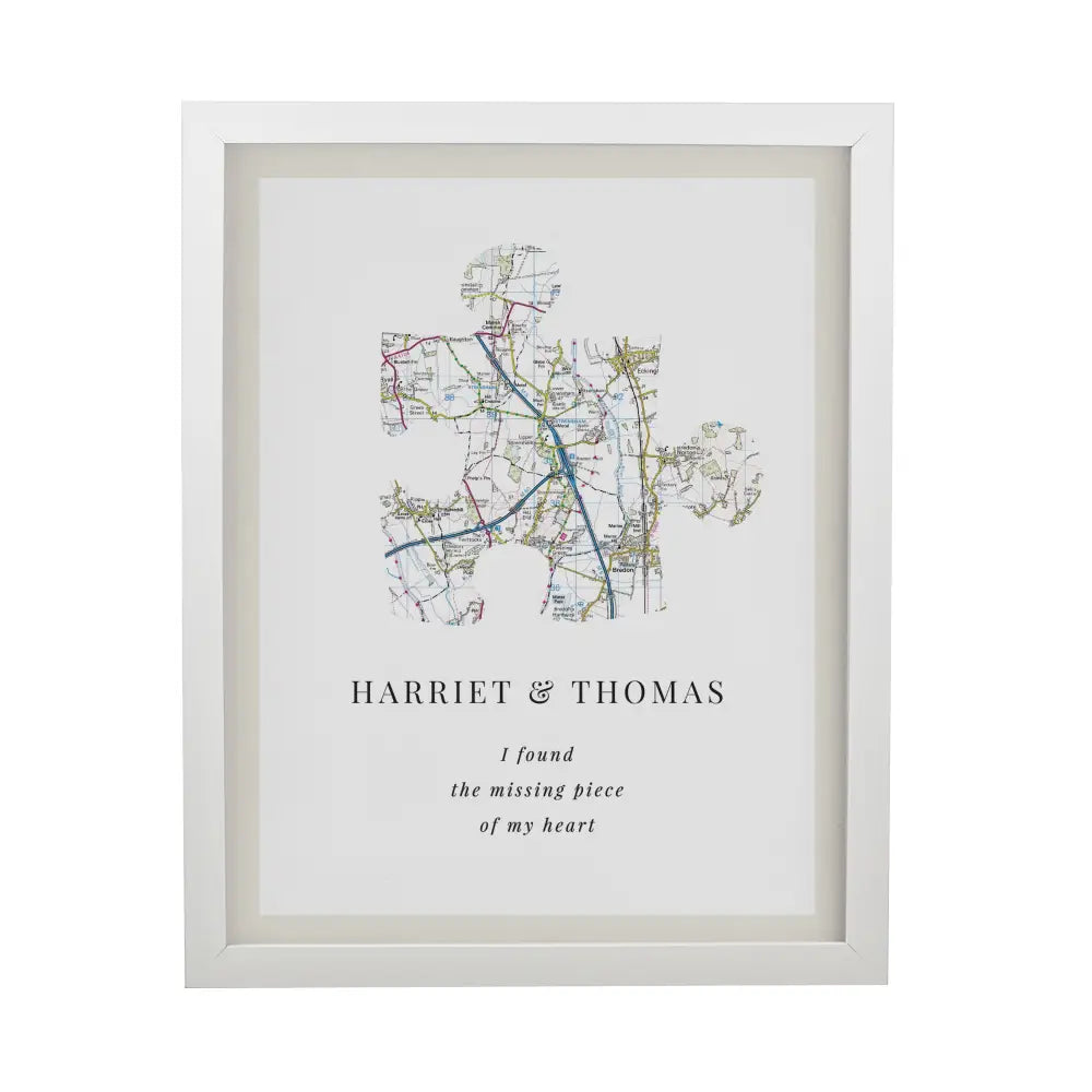 Poster Frames Personalised Present Day Map Puzzle Piece White Poster Frame