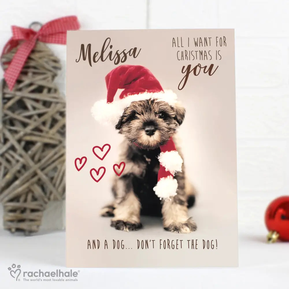 Greetings Cards Personalised Rachael Hale 'All I Want For Christmas' Puppy Card