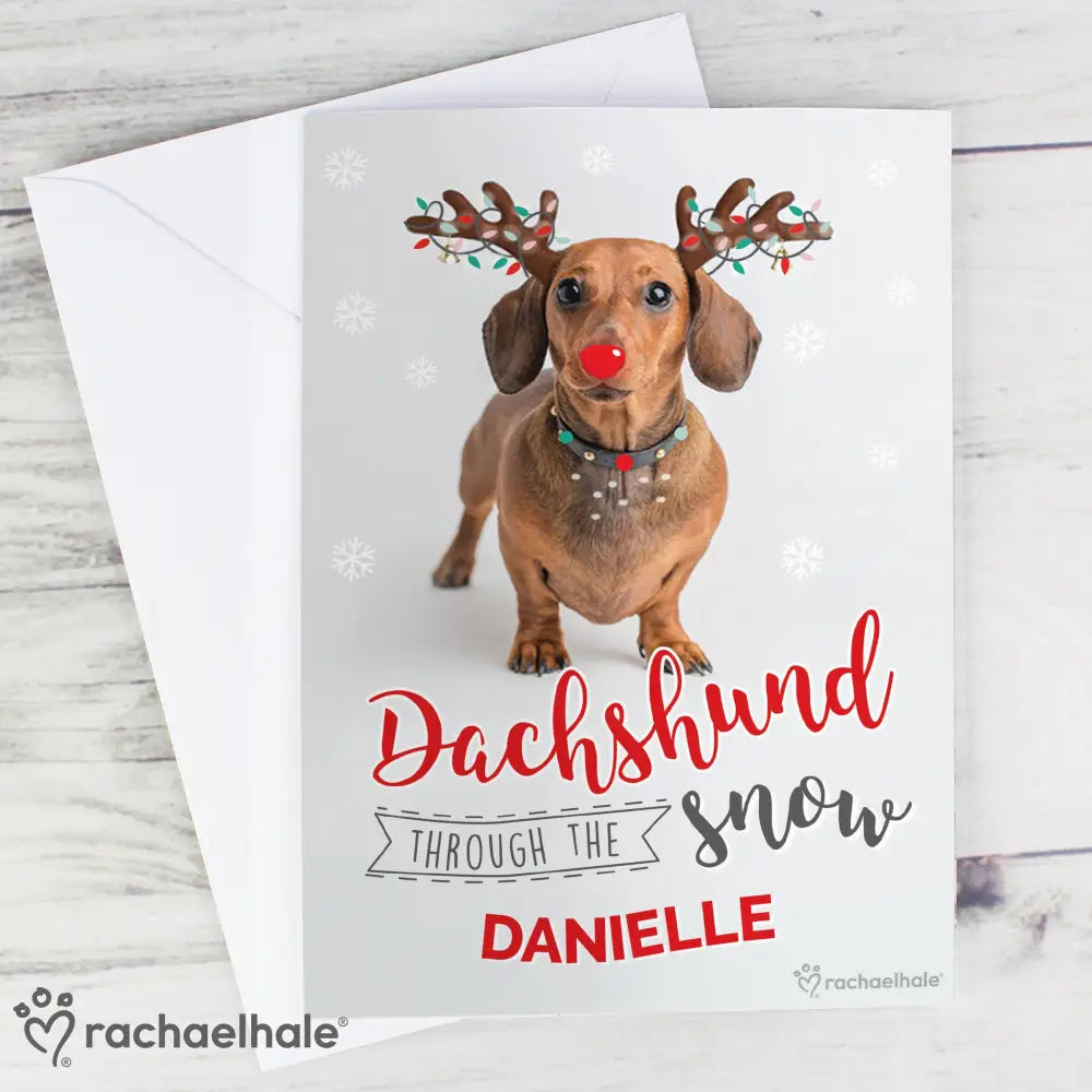 Greetings Cards Personalised Rachael Hale Christmas Dachshund Through the Snow Card