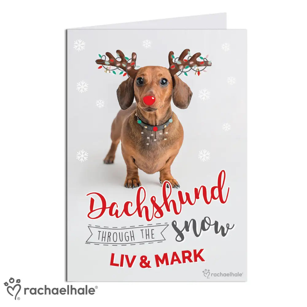 Greetings Cards Personalised Rachael Hale Christmas Dachshund Through the Snow Card