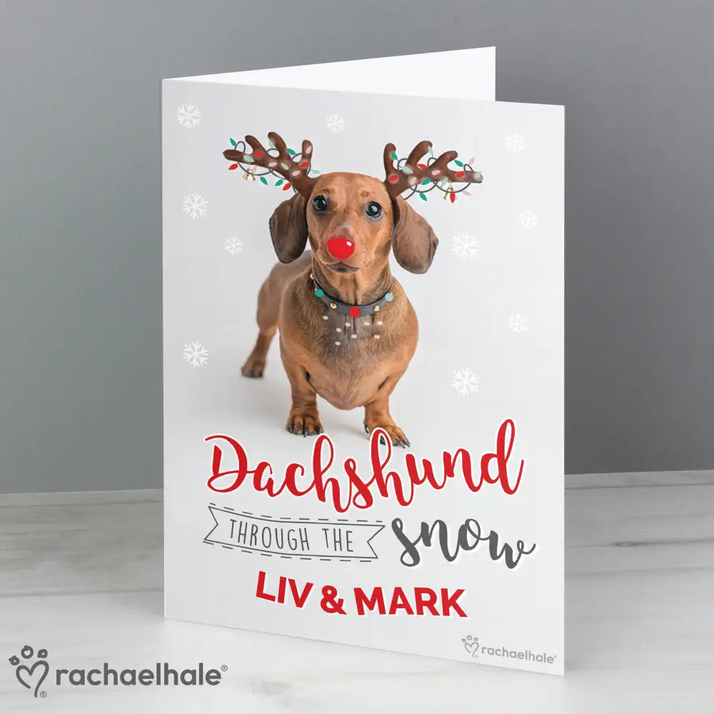 Greetings Cards Personalised Rachael Hale Christmas Dachshund Through the Snow Card