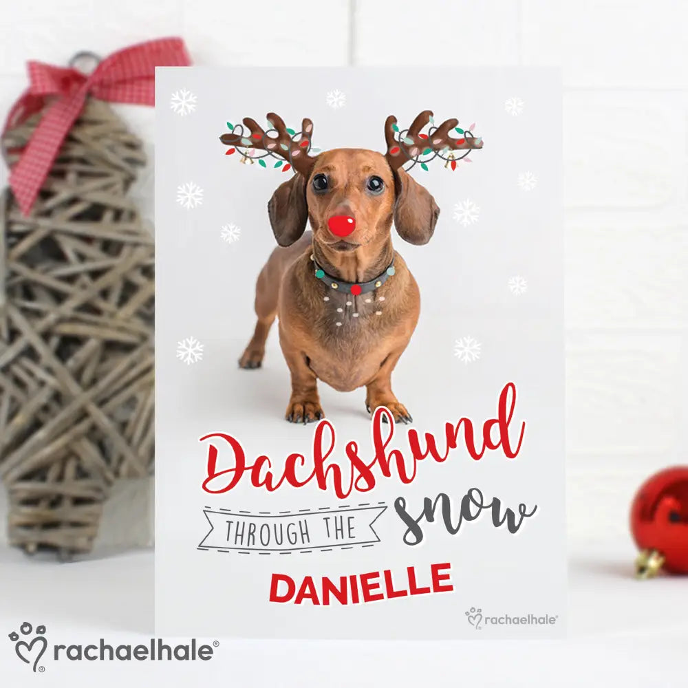 Greetings Cards Personalised Rachael Hale Christmas Dachshund Through the Snow Card