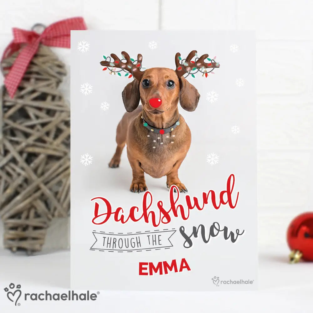 Greetings Cards Personalised Rachael Hale Christmas Dachshund Through the Snow Card