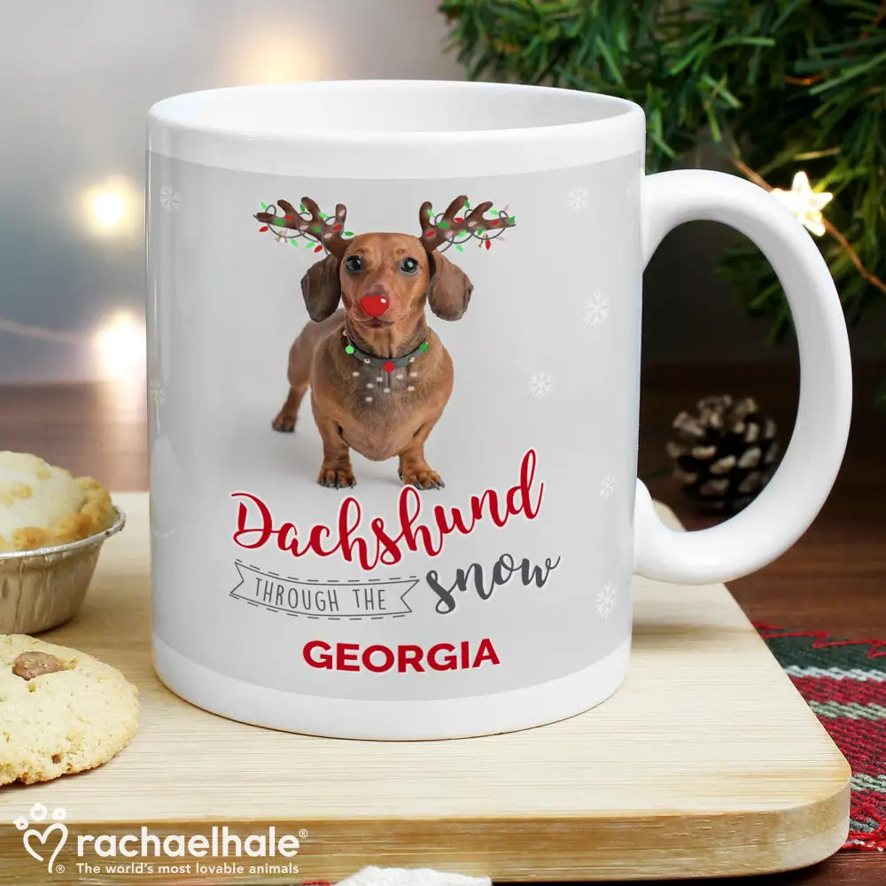 Mugs Personalised Rachael Hale Christmas Dachshund Through the Snow Mug