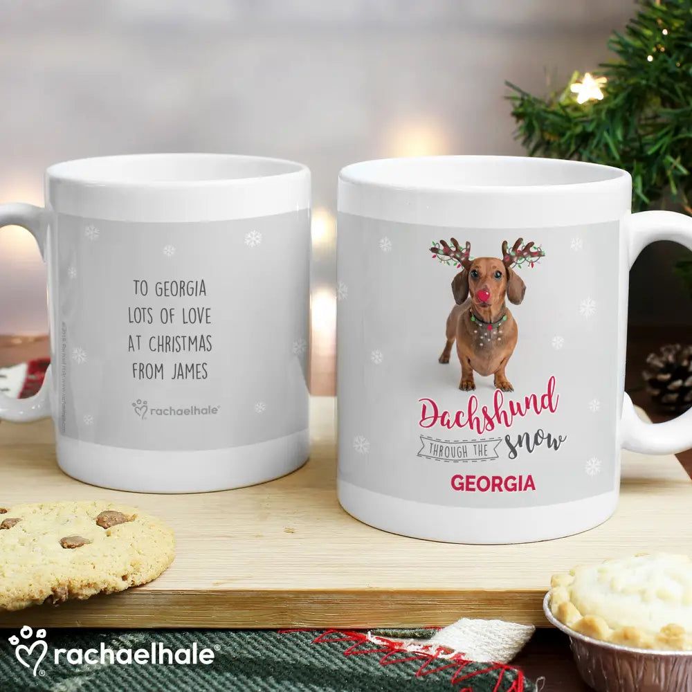 Mugs Personalised Rachael Hale Christmas Dachshund Through the Snow Mug