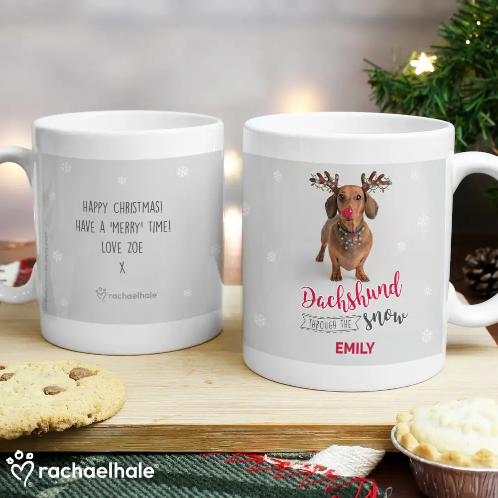 Mugs Personalised Rachael Hale Christmas Dachshund Through the Snow Mug