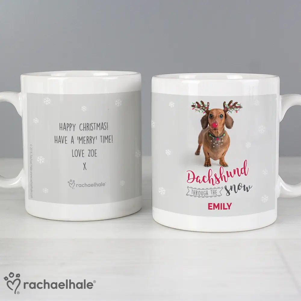 Mugs Personalised Rachael Hale Christmas Dachshund Through the Snow Mug
