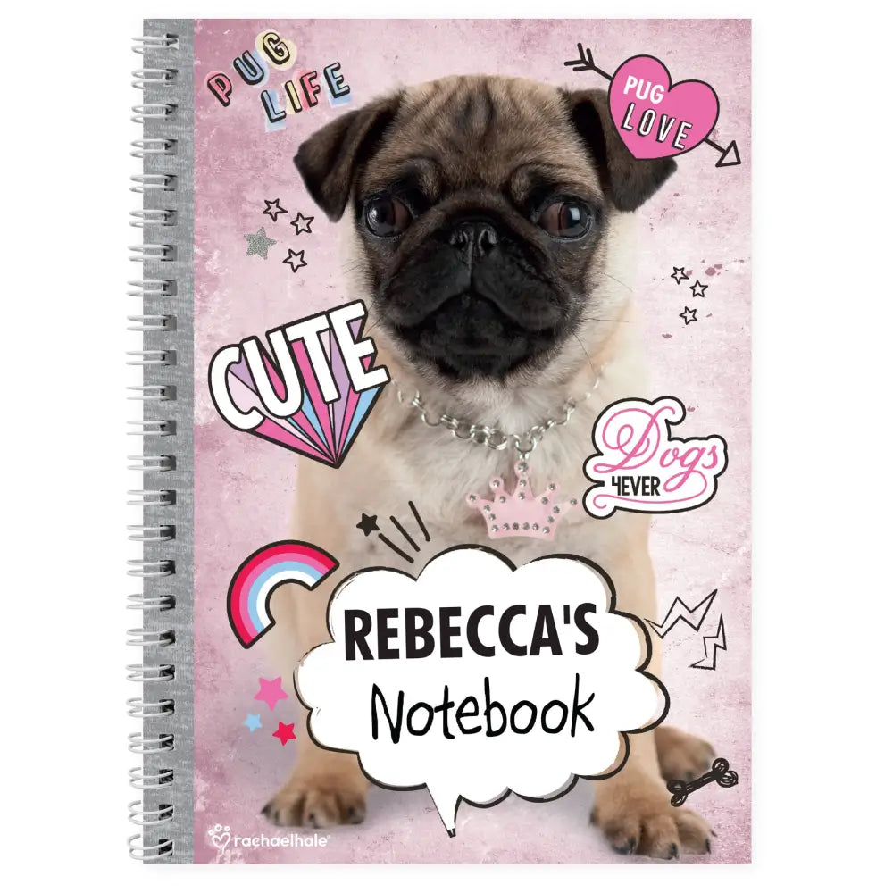 Stationery & Pens Personalised Rachael Hale Doodle Pug A5 Notebook