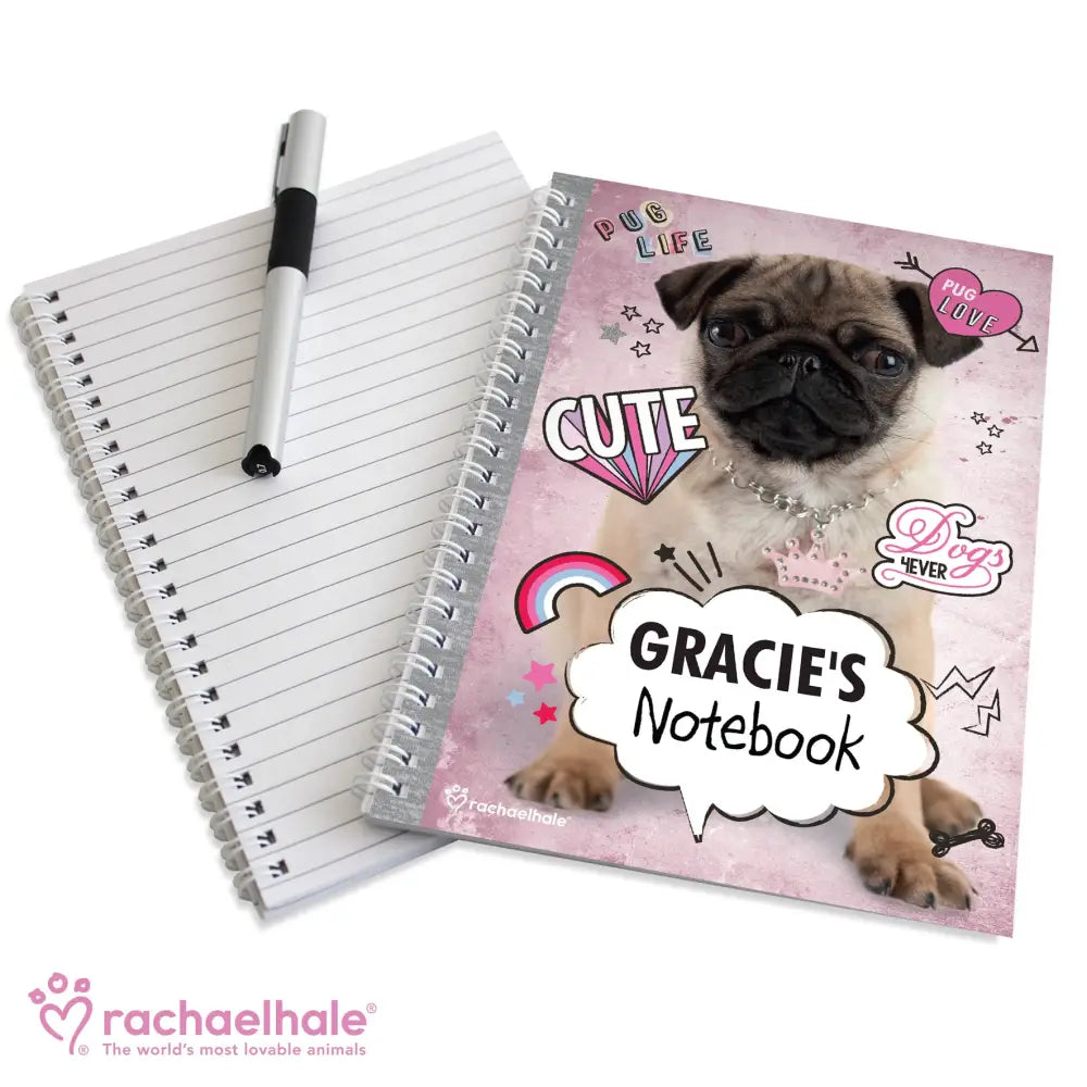 Stationery & Pens Personalised Rachael Hale Doodle Pug A5 Notebook