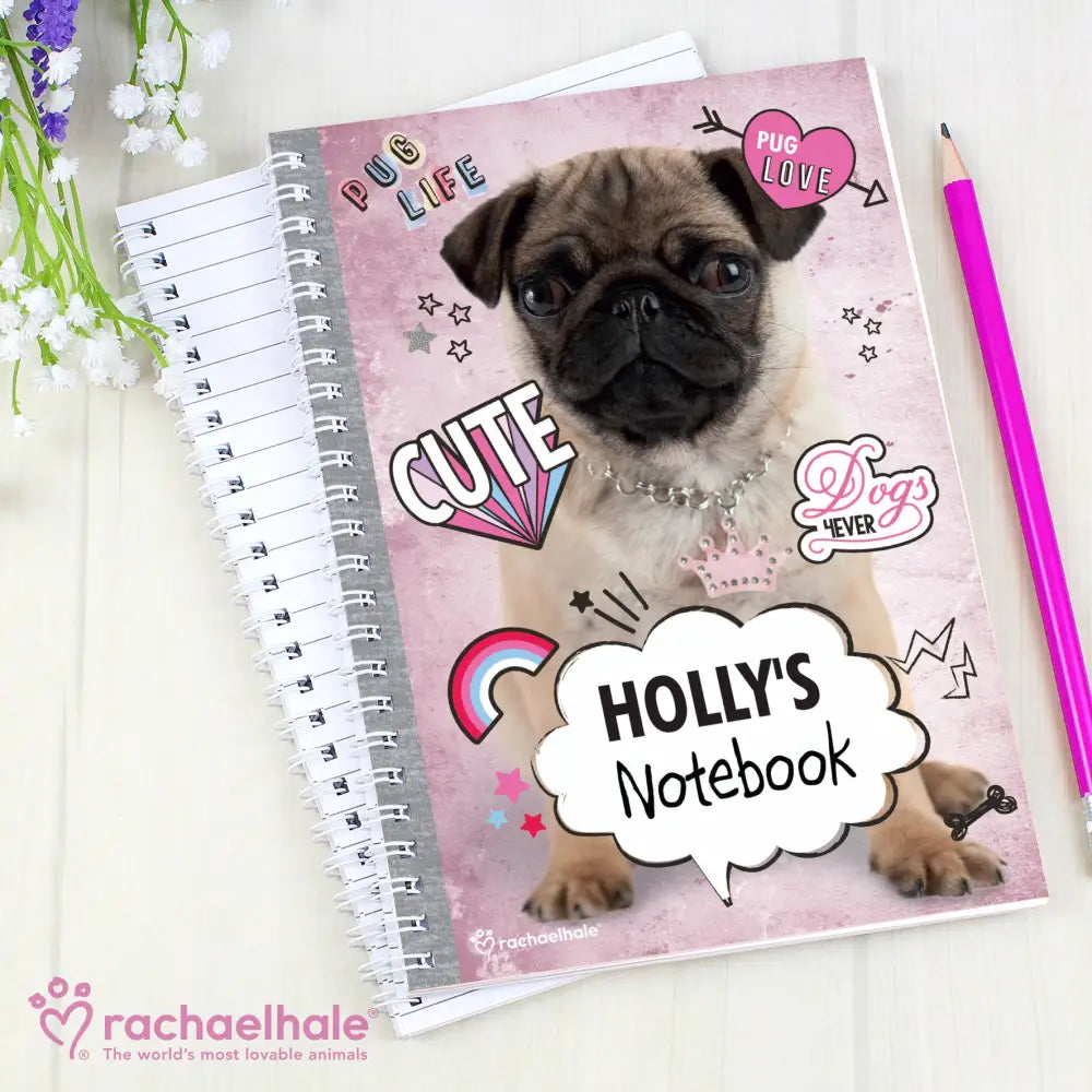 Stationery & Pens Personalised Rachael Hale Doodle Pug A5 Notebook