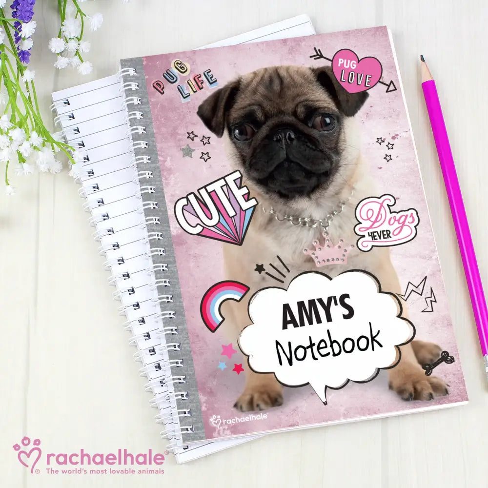 Stationery & Pens Personalised Rachael Hale Doodle Pug A5 Notebook