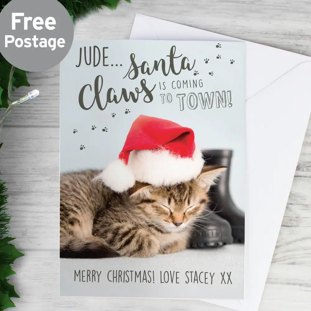 Greetings Cards Personalised Rachael Hale Santa Claws Christmas Cat Card