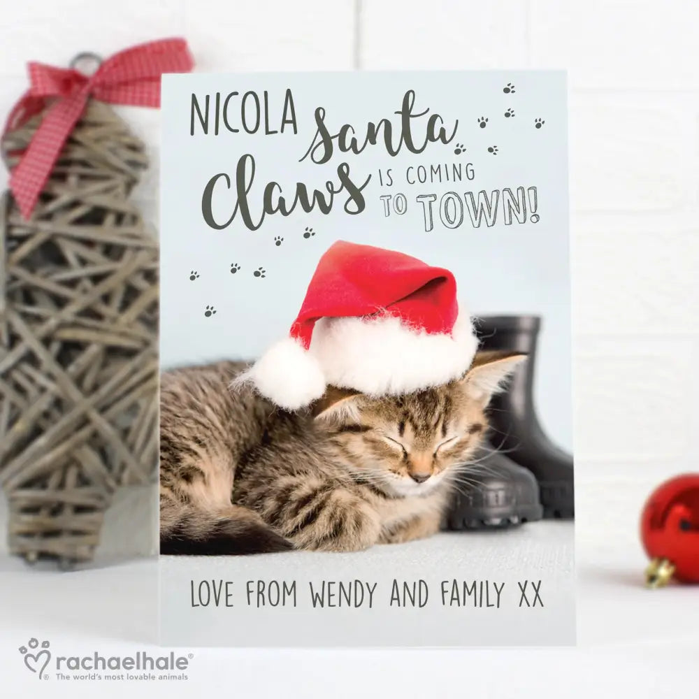 Greetings Cards Personalised Rachael Hale Santa Claws Christmas Cat Card