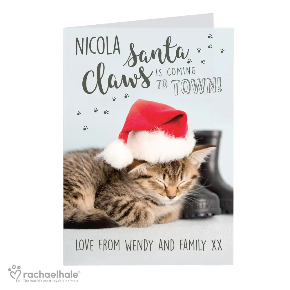 Greetings Cards Personalised Rachael Hale Santa Claws Christmas Cat Card