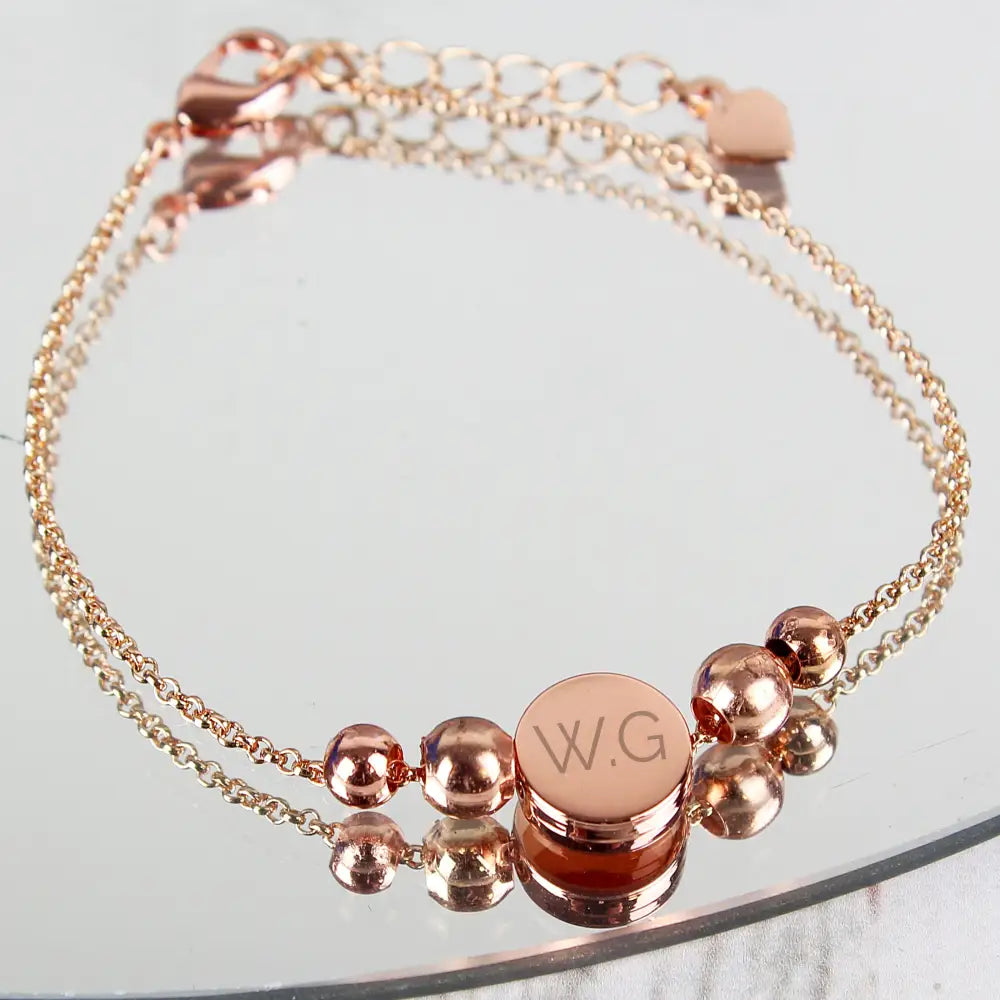 Jewellery Personalised Rose Gold Tone Initials Disc Bracelet
