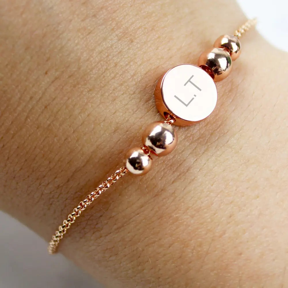 Jewellery Personalised Rose Gold Tone Initials Disc Bracelet