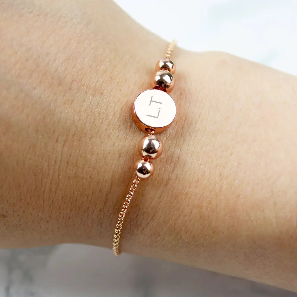 Jewellery Personalised Rose Gold Tone Initials Disc Bracelet