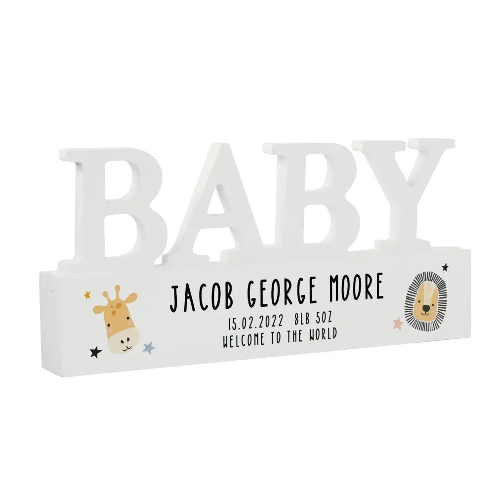 Ornaments Personalised Scandi Safari Animals Wooden Baby Ornament