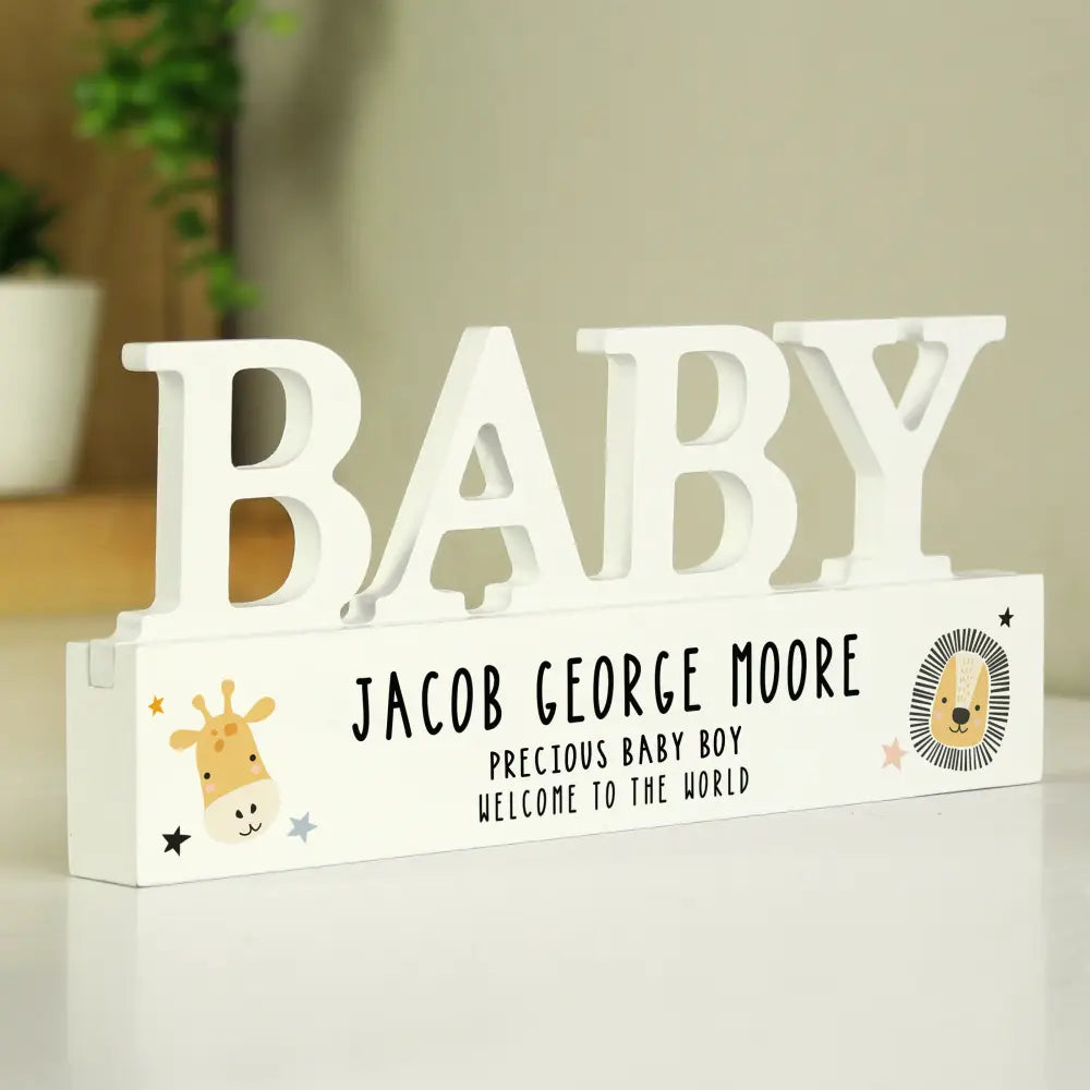 Ornaments Personalised Scandi Safari Animals Wooden Baby Ornament