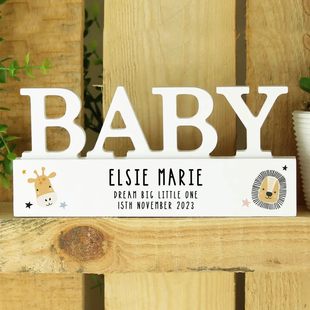 Ornaments Personalised Scandi Safari Animals Wooden Baby Ornament