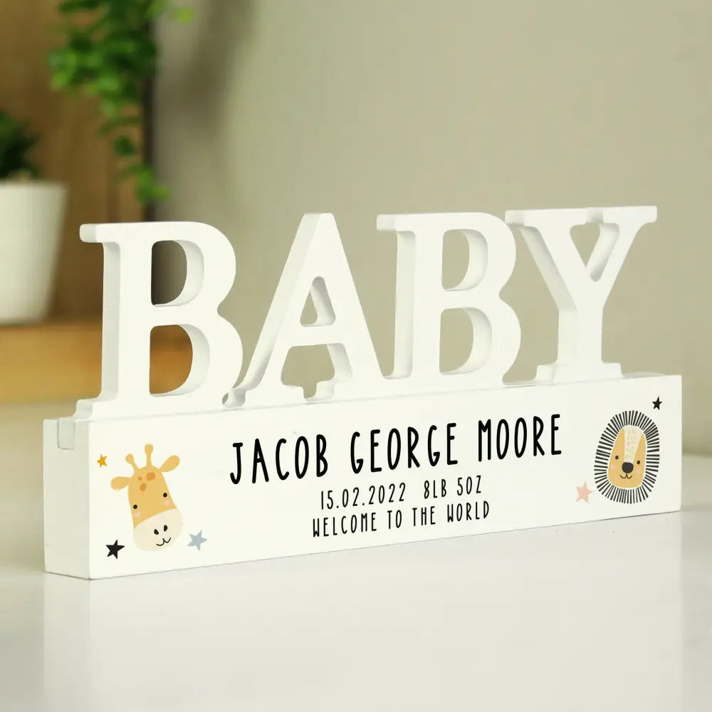 Ornaments Personalised Scandi Safari Animals Wooden Baby Ornament
