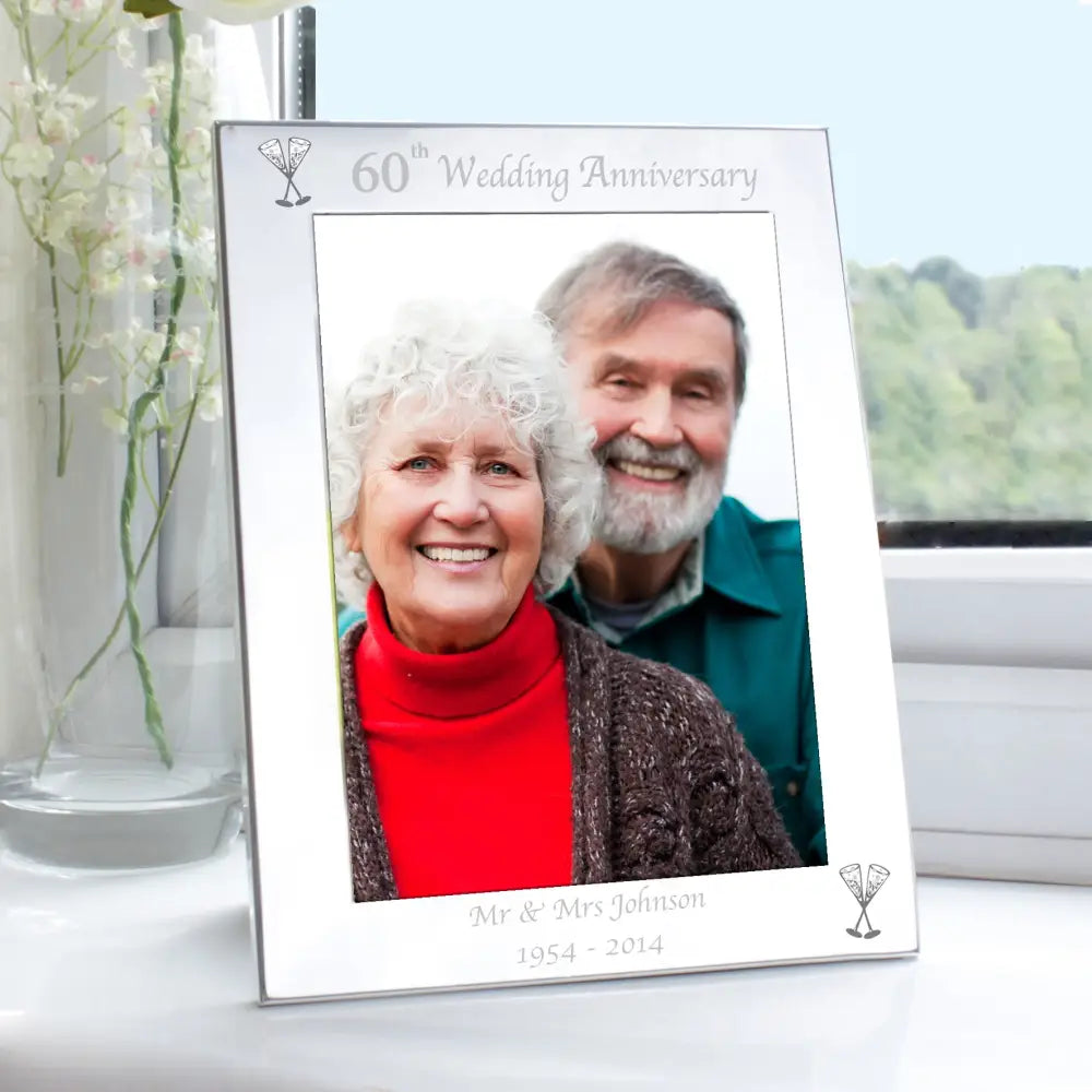 Photo Frames, Albums and Guestbooks Personalised Silver 5x7 60th Wedding Anniversary Photo Frame