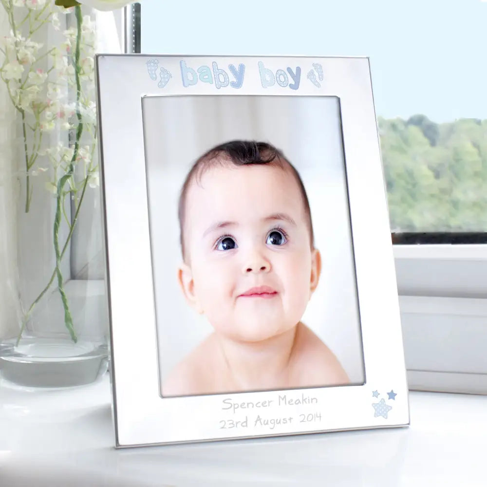 Photo Frames, Albums and Guestbooks Personalised Silver 5x7 Baby Boy Photo Frame