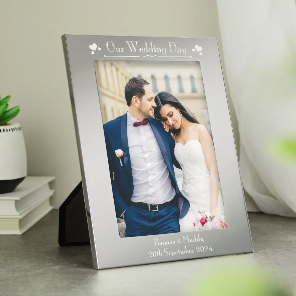 Photo Frames, Albums and Guestbooks Personalised Silver 5x7 Decorative Our Wedding Day Photo Frame