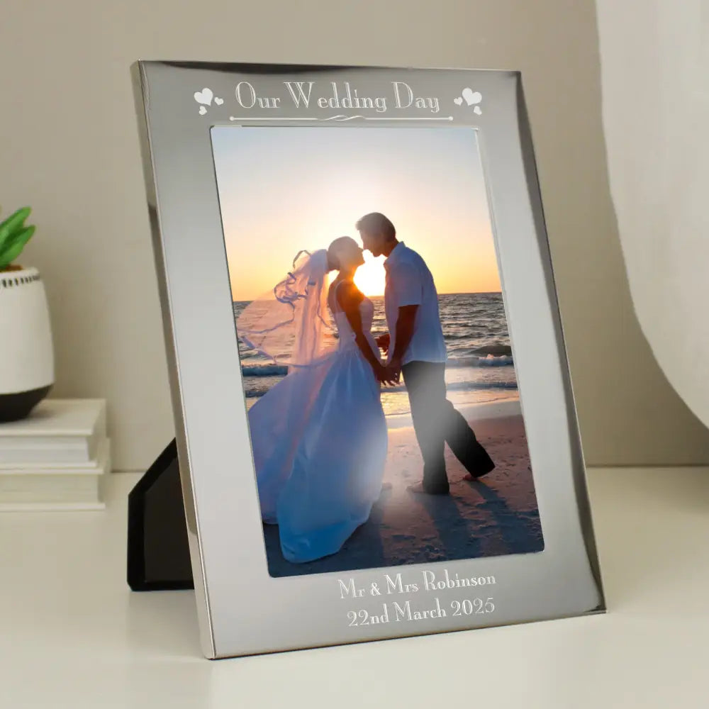 Photo Frames, Albums and Guestbooks Personalised Silver 5x7 Decorative Our Wedding Day Photo Frame