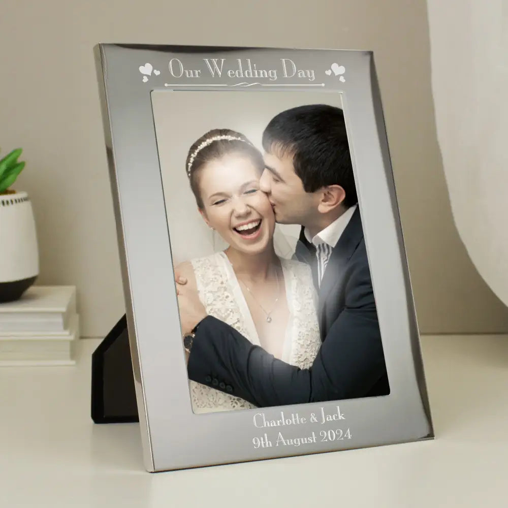 Photo Frames, Albums and Guestbooks Personalised Silver 5x7 Decorative Our Wedding Day Photo Frame
