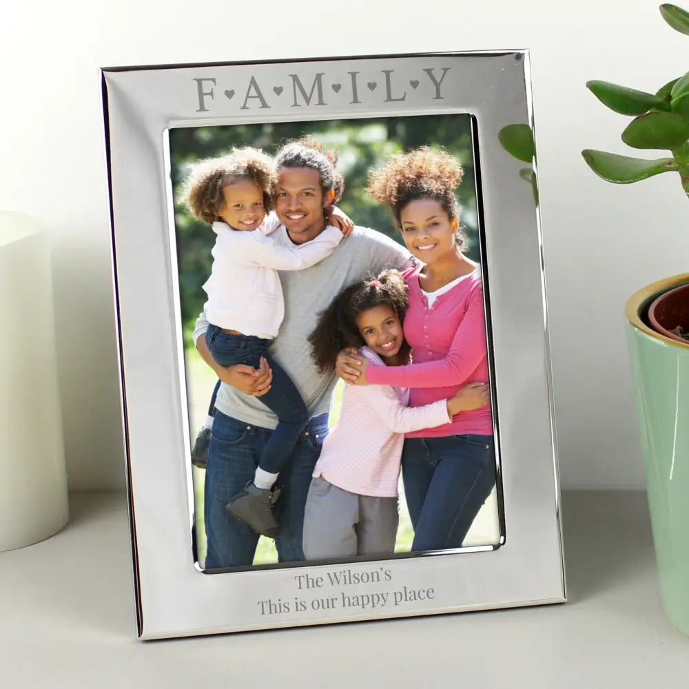 Photo Frames, Albums and Guestbooks Personalised Silver 5x7 Family & Hearts Photo Frame