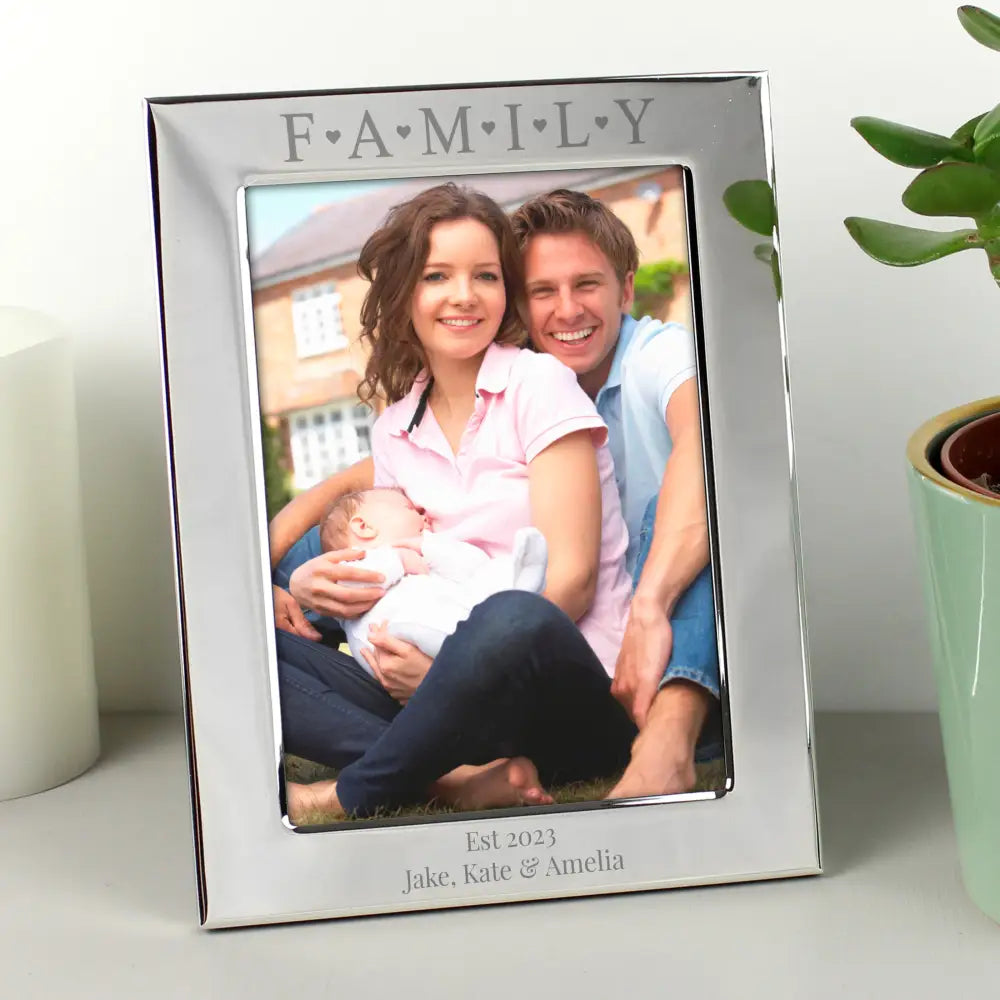 Photo Frames, Albums and Guestbooks Personalised Silver 5x7 Family & Hearts Photo Frame