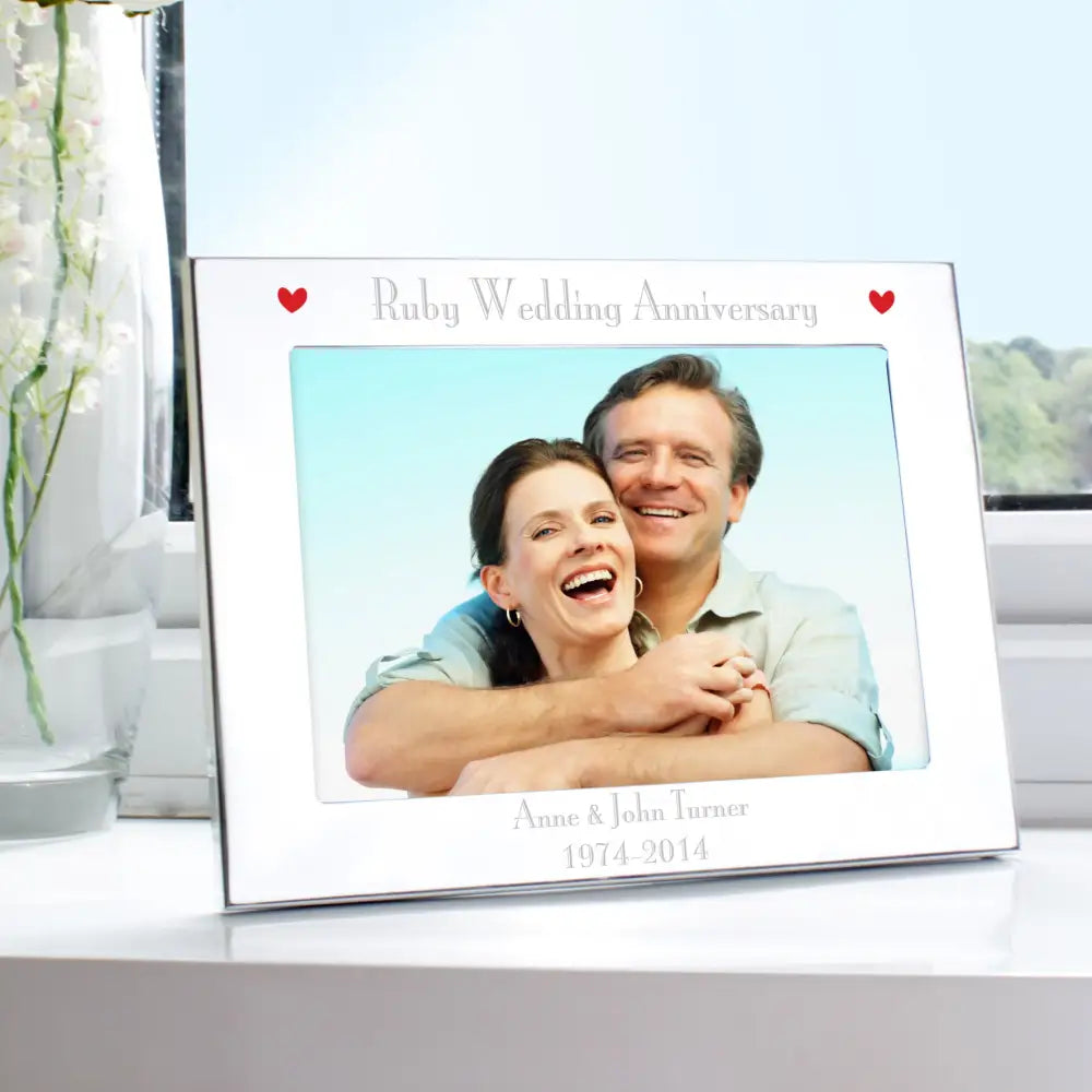 Photo Frames, Albums and Guestbooks Personalised Silver 5x7 Ruby Anniversary Landscape Photo Frame