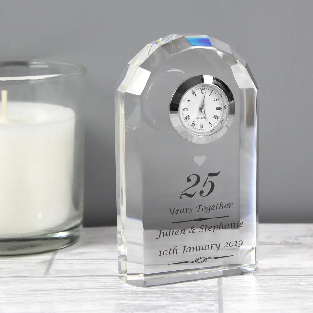 Clocks & Watches Personalised Silver Anniversary Crystal Clock